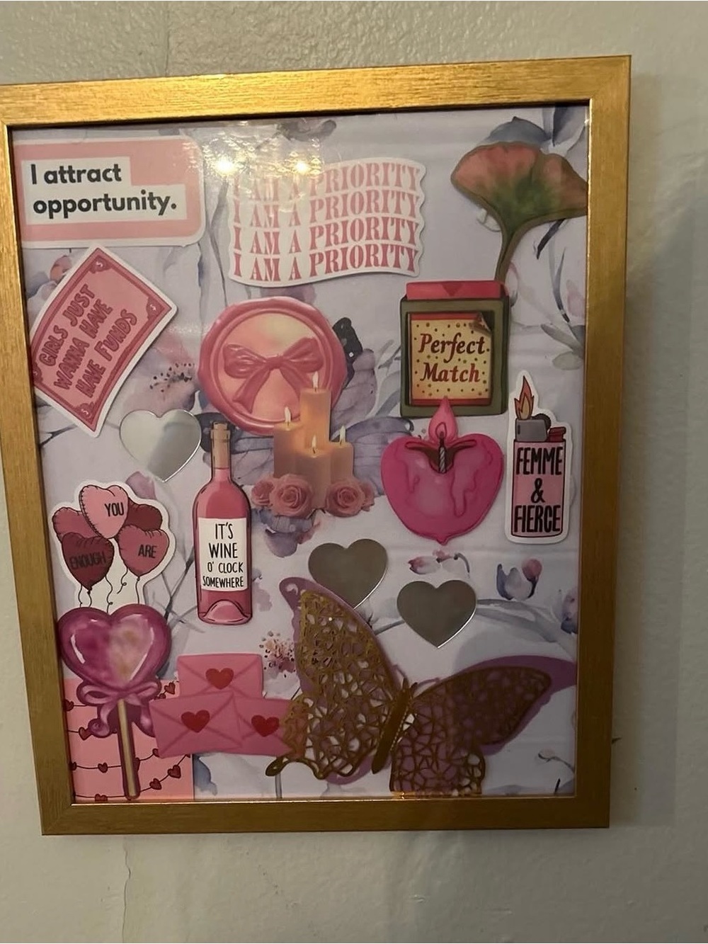 Gold Framed Pink Romance Wall Art - Home Accents manifestation board
